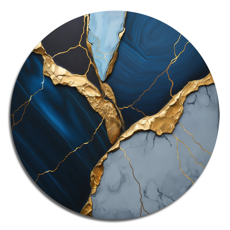 Géode abstraite bleue III - Art abstrait rond en métal, H 36 po x l 36 po 