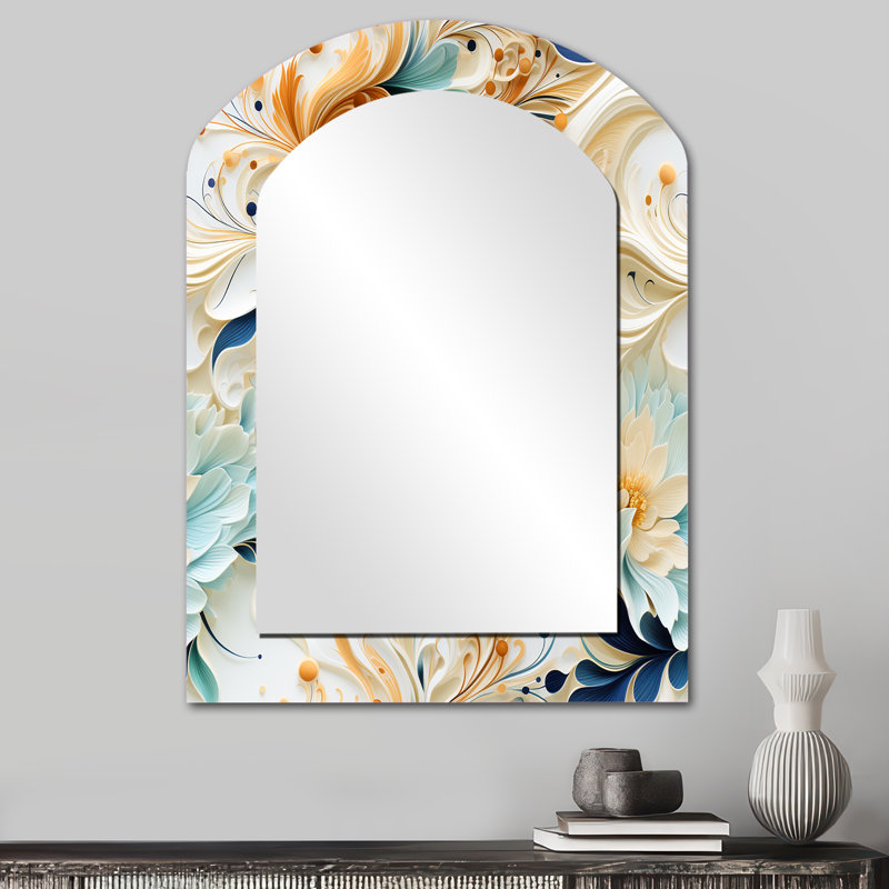 Ethereal Whispers Paisley Pattern - Paisley Asymmetrical Decorative Wall Mirror, Glam Arch Mirror, Printed Metal Art