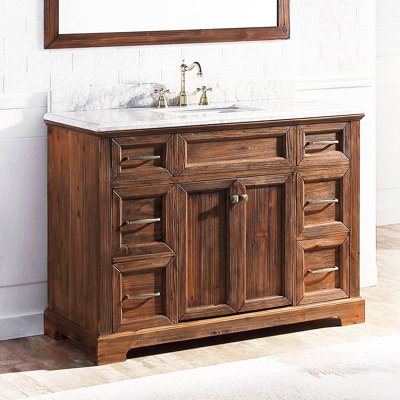 Hardiene 48'' Farmhouse Style Bathroom Single Sink Vanity Set With White White Italian Carrara Marble Countertop & Backsplash, Fully Assembled