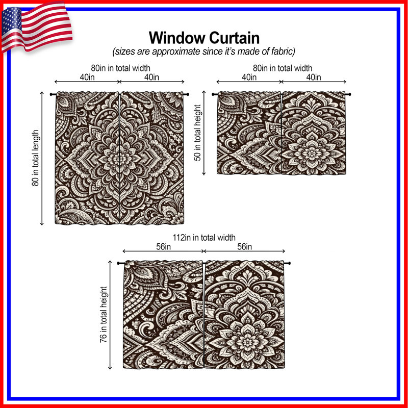 Rideaux de fenêtre complexes à motif de mandala obscurcissant et obscurcissant - 2 panneaux, 40 po x 80 po - 2 panneaux