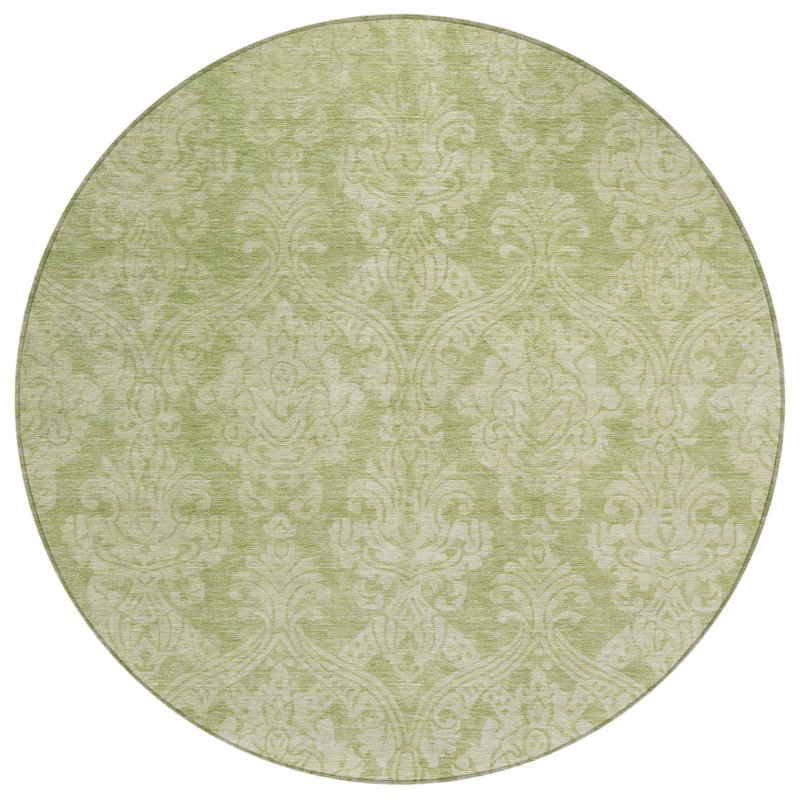 Tapis intérieur / extérieur rond lavable et articulé 8 pi vert et beige