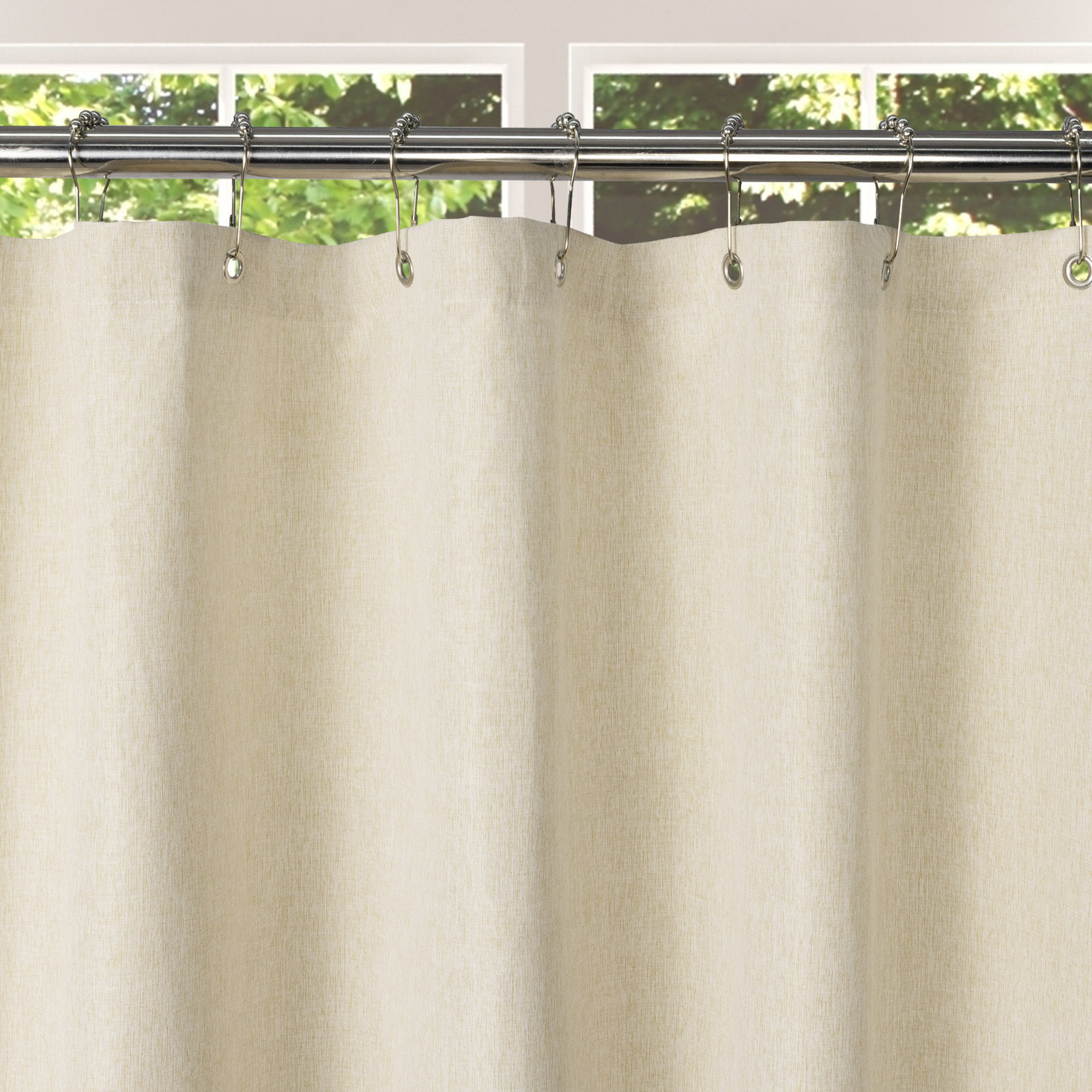 Linen Textured Scalloped Edge Shower Curtain, 72" H x 72" W, Cream
