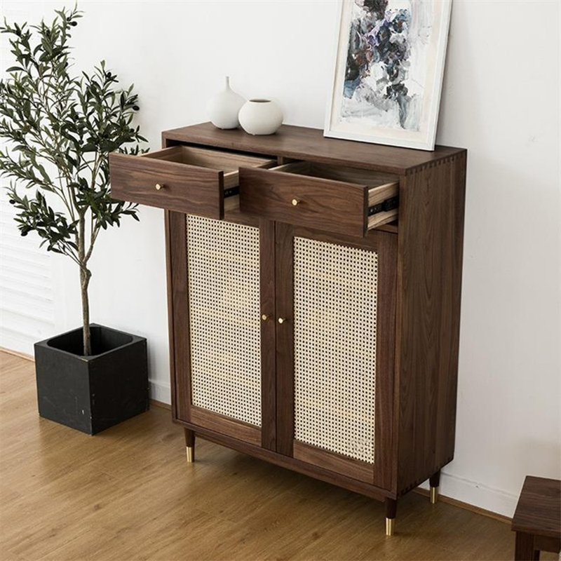 Armoire de rangement simple à chaussures en rotin, Noyer