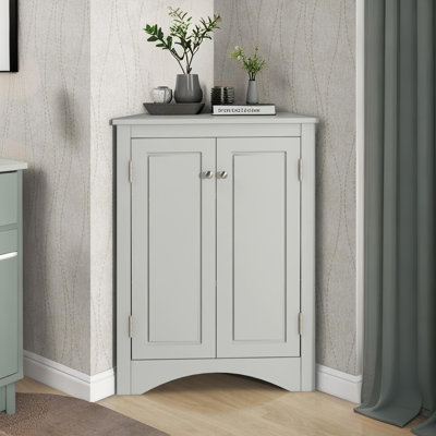 Triangle Bathroom Storage Cabinet with Adjustable Shelves, Freestanding Floor Cabinet for Home Kitchen