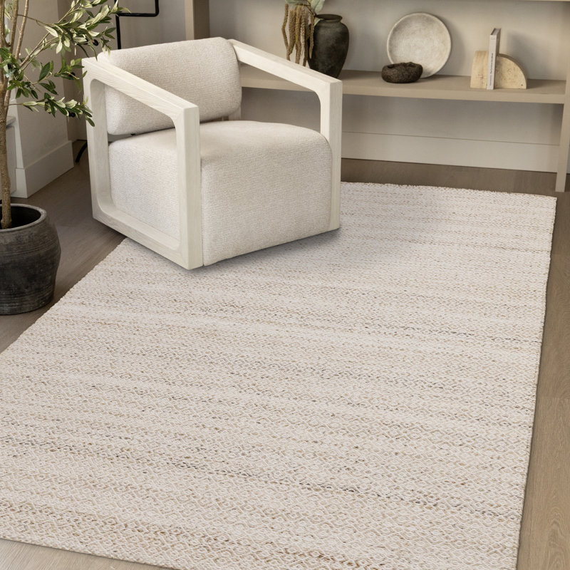 Dieks crème recyclé géométrique P.E.T. Tapis de salon, Rectangle 5 pi 3 po x 7 pi 7 po