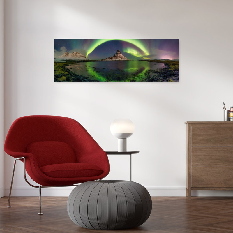 «Northern Lights Mountain», art dramatique paisible, paysage dramatique, H 12 po x l 36 po