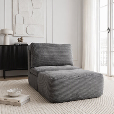 Chaise longue moderne en velours côtelé et mousse à mémoire de forme, sans assemblage, gris