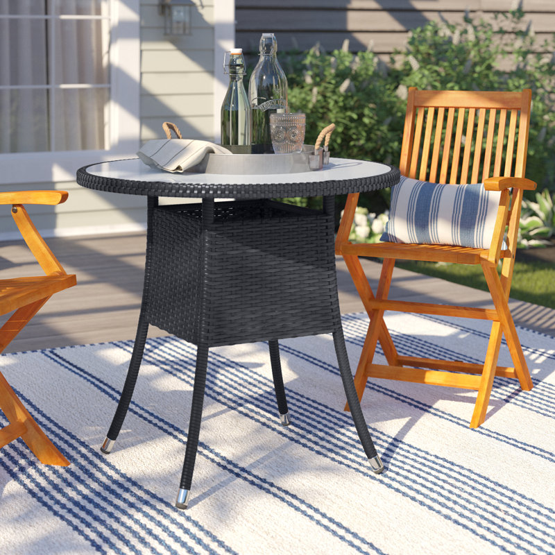 Northup Round Metal Outdoor Dining Table With Umbrella Hole , 80cm cm W 80cm cm D, Black