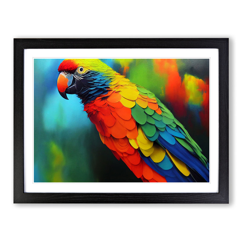Colourful Parrot Portrait Vol.1 - Single Picture Frame Painting, Black Framed, 25cm H x 34cm W x 2cm D