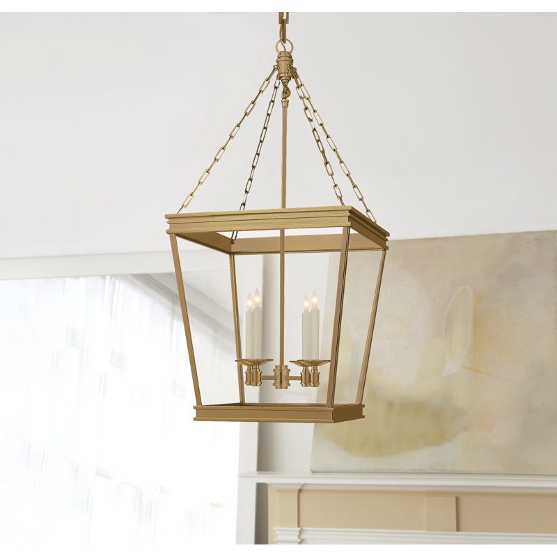 Chapman & Myers Launceton Small Square Lantern, Antique-Burnished Brass, 25.75" H x 12.5" W x 12.5" D