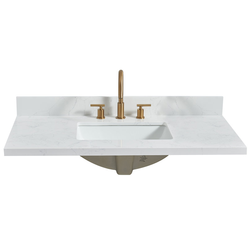 Plateau de meuble-lavabo simple en pierre reconstituée avec lavabo et 3 trous de robinet Jaen, Grain blanc