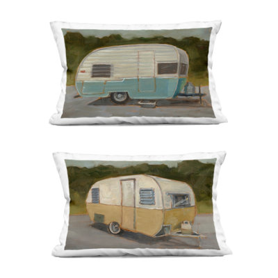 Retro Campers Blue & Yellow 2 Piece Decorative Printed Throw Pillow Set, design by Ethan Harper