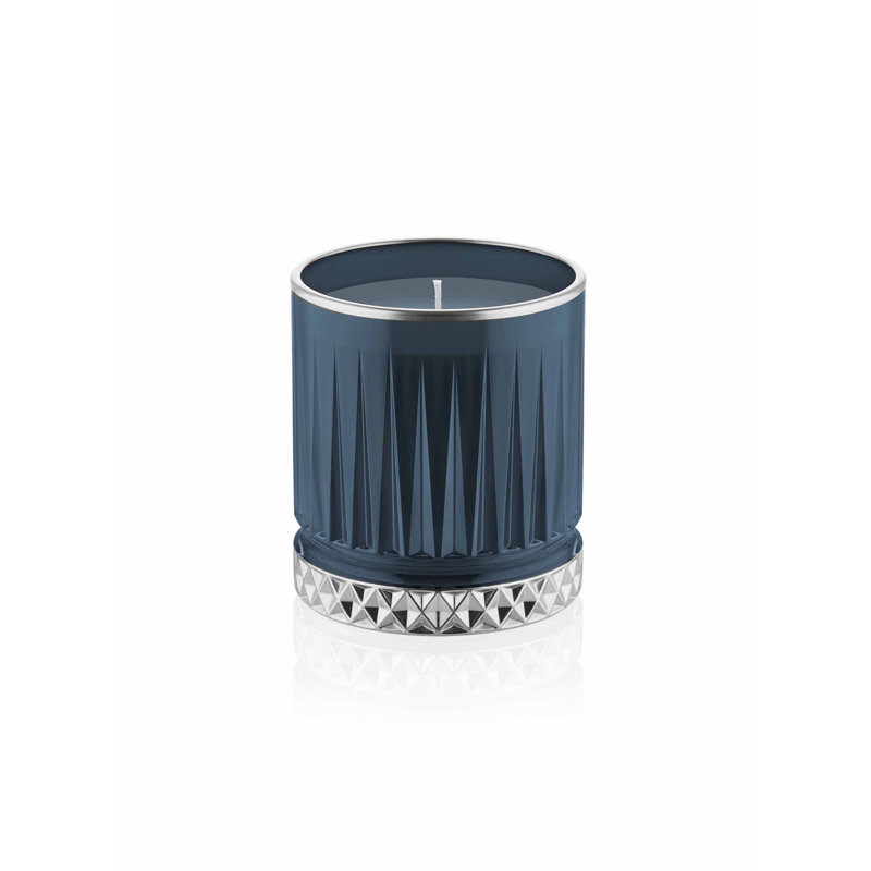 Bougie cylindrique sans parfum, Bleu foncé / argent