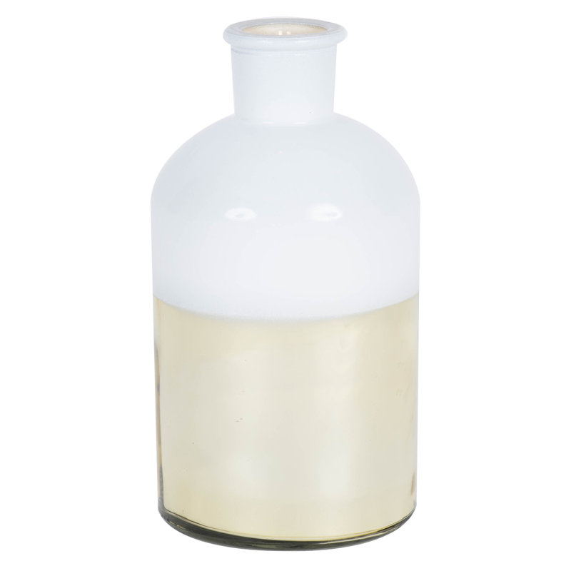 Gavray 8" Glass Bottle, White/Gold