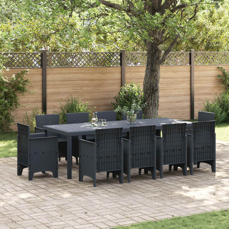 10 - Person Patio Dining Set with Rectangular Table, 73cm H x 250cm W x 100cm D