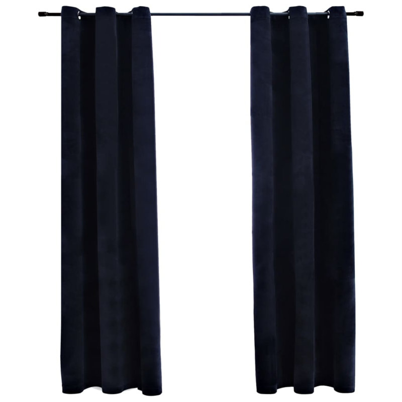 Bertello Velvet Blackout Curtains with Rings, 37" W x 63" L, Black