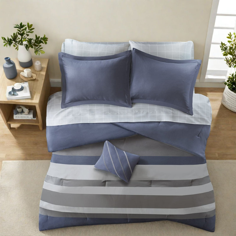 Ensemble de literie certifié TG en polyester, bleu-gris moderne pour la maison