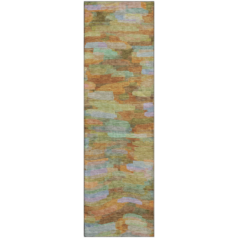 Premium Machine Washable Mayfield AMF2266 Striped Rug, 2'3" x 7'6" Runner, Fern