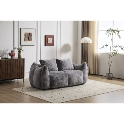 Fauteuil à billes surdimensionné, tissu de lapin de haute qualité, aucun assemblage requis, confortable pour le salon, canapé gris, coin lecture confortable, rembourré de mousse à mémoire de forme, nécessaire