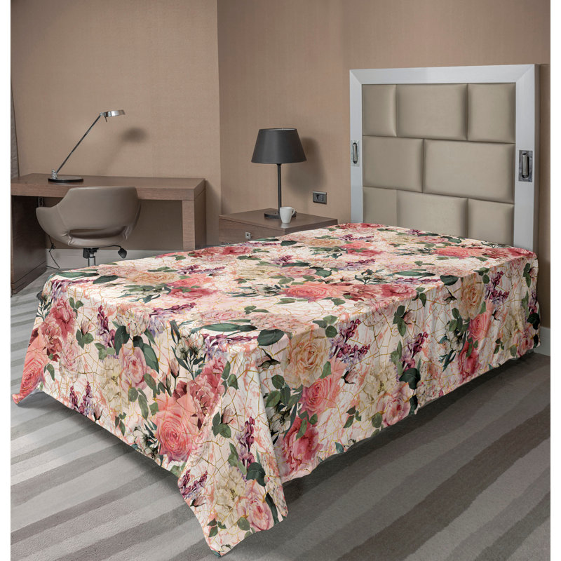 Drap plat Ambesonne, Floral vert / rose, Drap plat pour lit simple TG