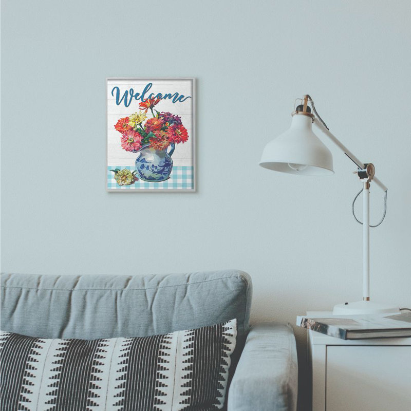 « welcome fleur pot blue écossais rustique », impression, H 11 po x l 14 po, Estampe numérique Farmhouse