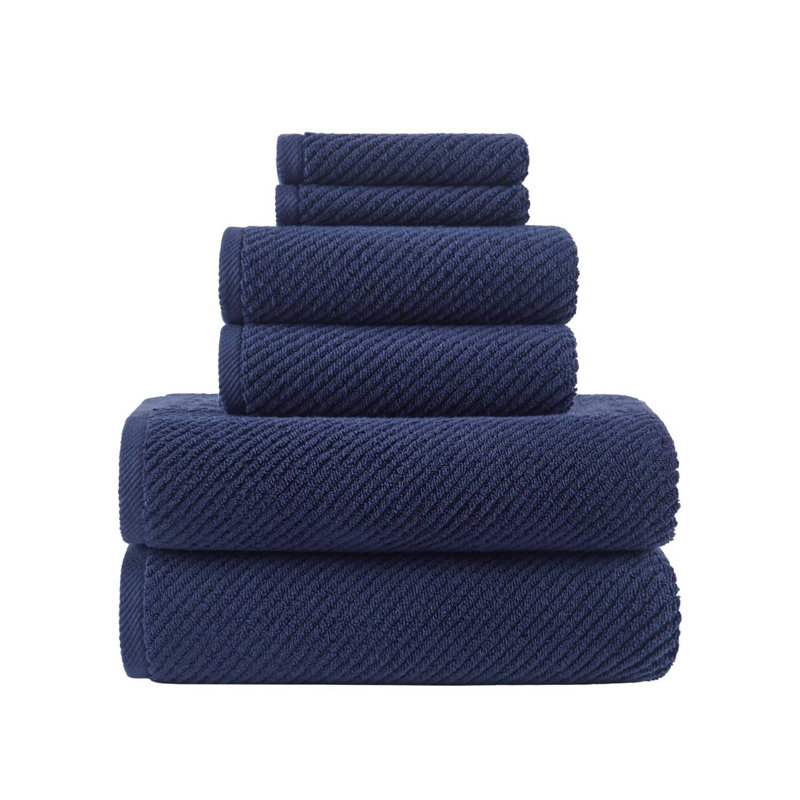 6-Piece 100% Cotton Quick Dry Diagonal Ribbed Towel Set, Navy
