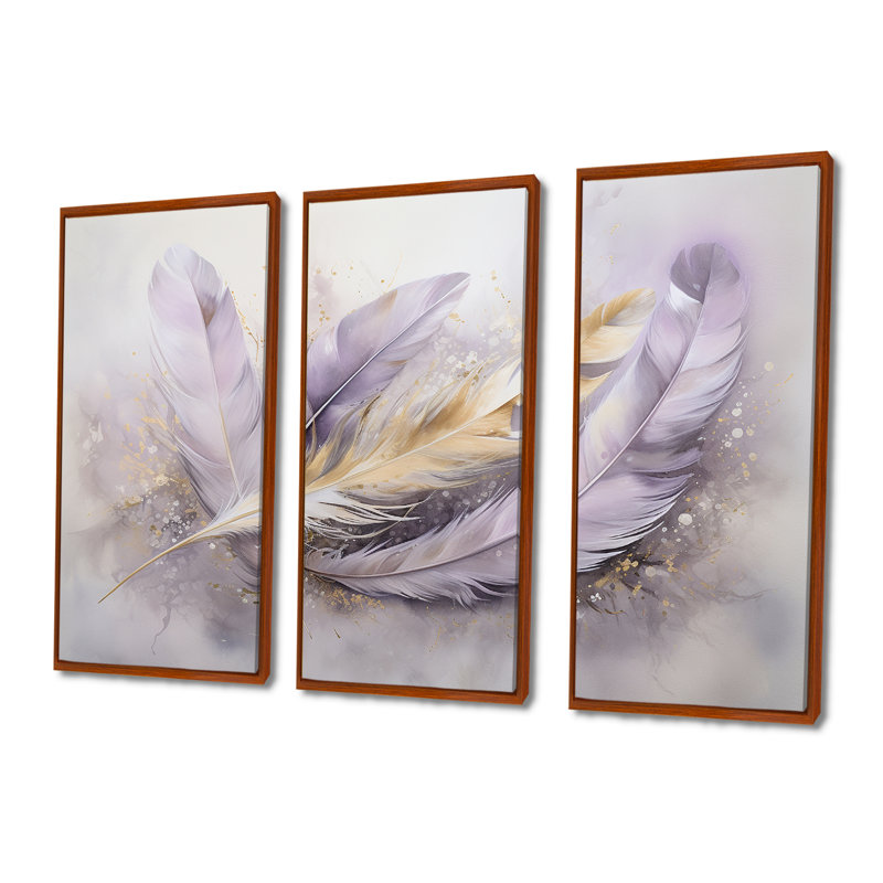 Ensemble d'art mural Tavery - Boho Feather, Cadre flottant brun, H 32 po x l 48 po x P 1 po