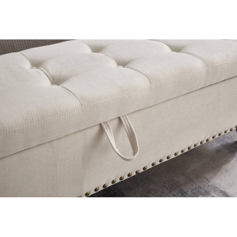 Banc repose-pieds 59 po avec rangement en tissu beige, Beige