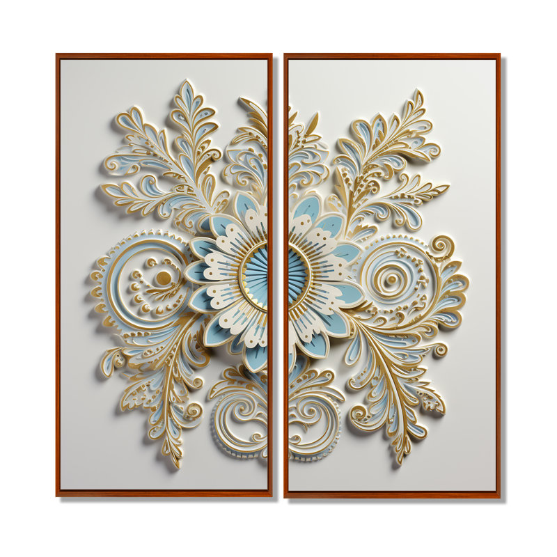 «White Blue Stylish Boho Floral Arrangements», art mural sur toile blanche, H 40 po x l 40 po, Impression encadrée flottante