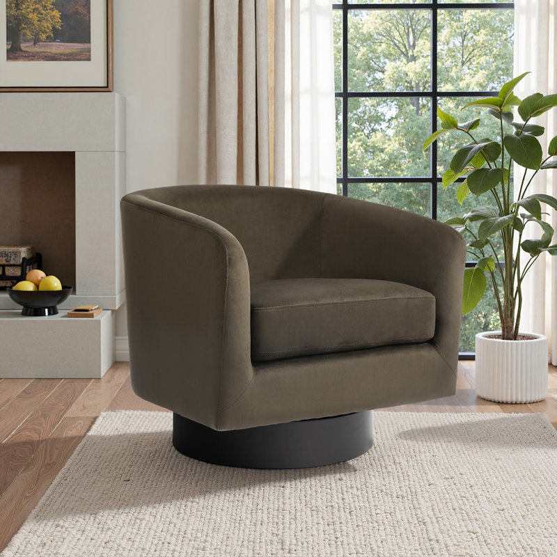 Velvet Upholstered Swivel Barrel Chair, Coffee