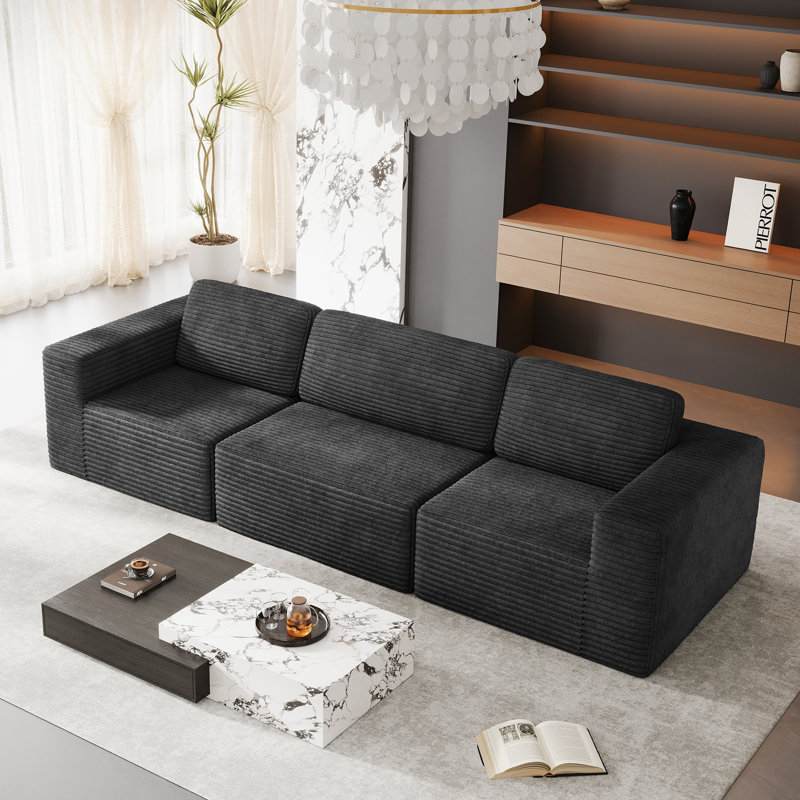 3 Seater Corduroy Sofa, Black