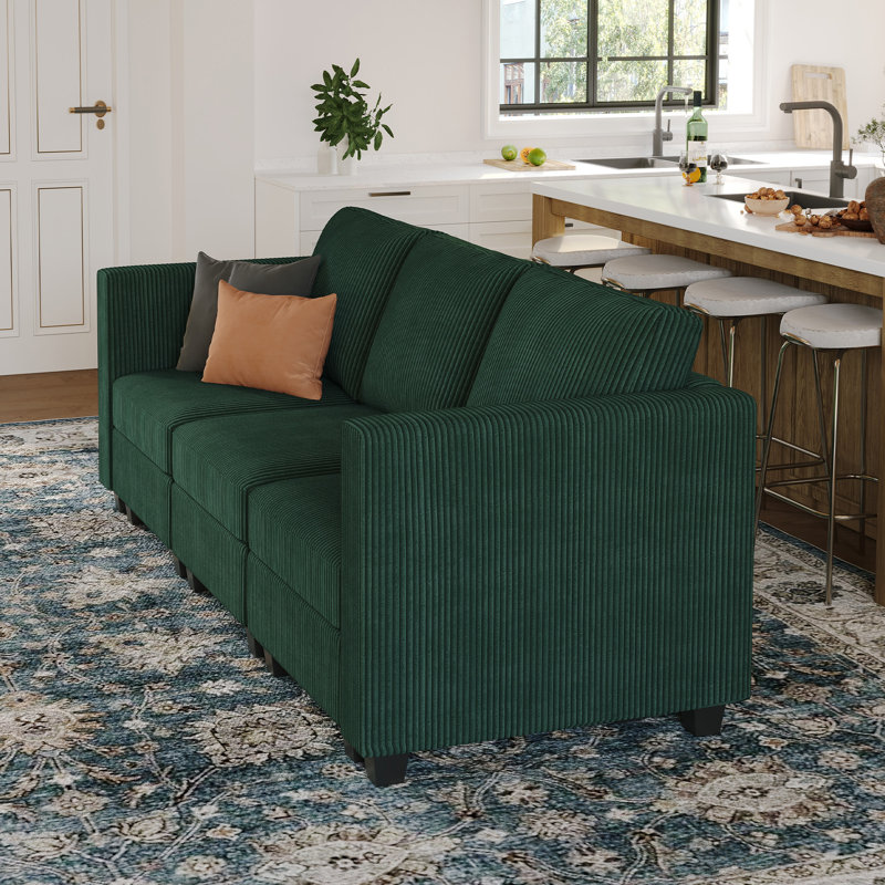 Vevey 3-Seat Corduroy 83.4'' Wide Sectional Storage Sofa Lounge Apartment Couch, Green Corduroy