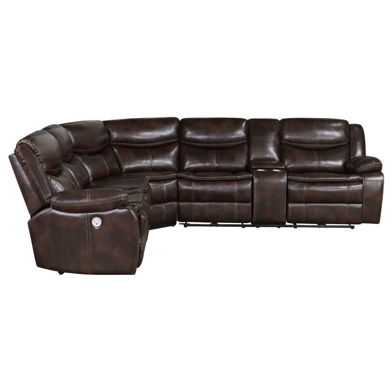 Luxury Build - Canapé modulaire inclinable électrique tapissier Bathory brun, Cuir brun