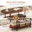 Oval 2-Tier Coffee Table with Rustic Wood Finish & Metal Legs, Vintage-Modern Center Table for Living Room