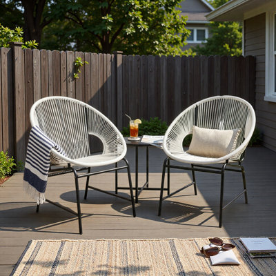 Chaise d'extérieur en osier de patio, en rotin de polyuréthane et structure en fer, ensemble de 2