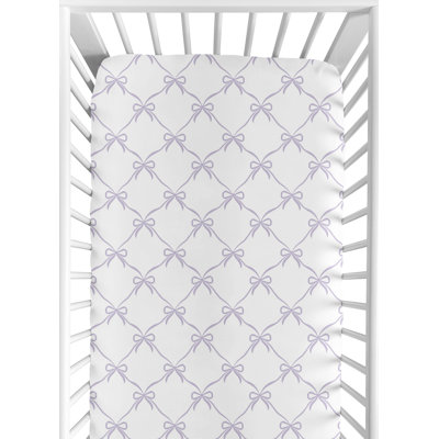 Ballerina and Ballet Bows White and Purple Fitted Crib Sheet