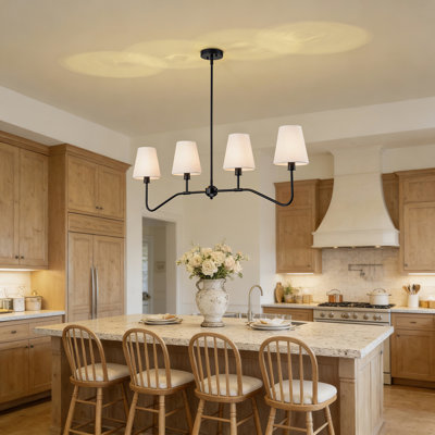 Modern 4-light Linear Chandelier With White Fabric Shades