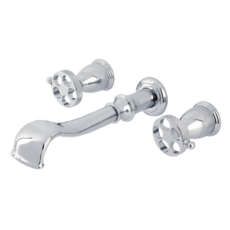 Kingston Brass Webb Two-Handle 3-Hole Wall Mount Roman Tub Faucet with Knurled Handle, Polished Chrome