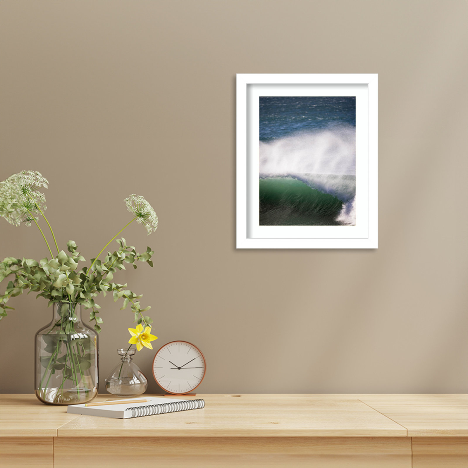 Tube Wave by Shot by Clint Wood Framed Wall Art Print, 13" H x 11" W, White 