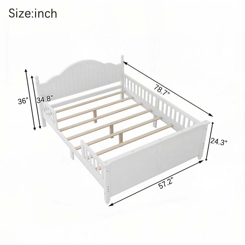 Lit plateforme simple en bois avec tête et pied de lit, Blanc, Double