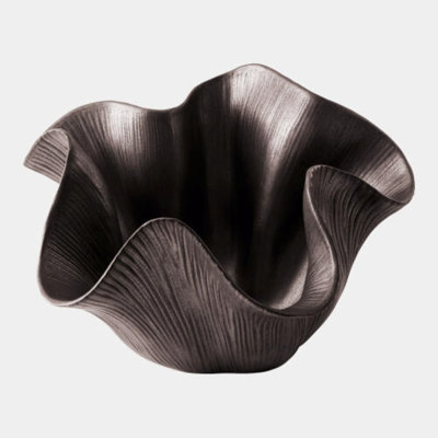 Bol décoratif festonné en bronze H 16 po x l 25 po x P 25 po