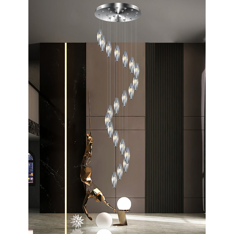 Lustre colonne en cristal transparent 20 lumières Odyn L138 "x l 24" à intensité variable 3000-6000K