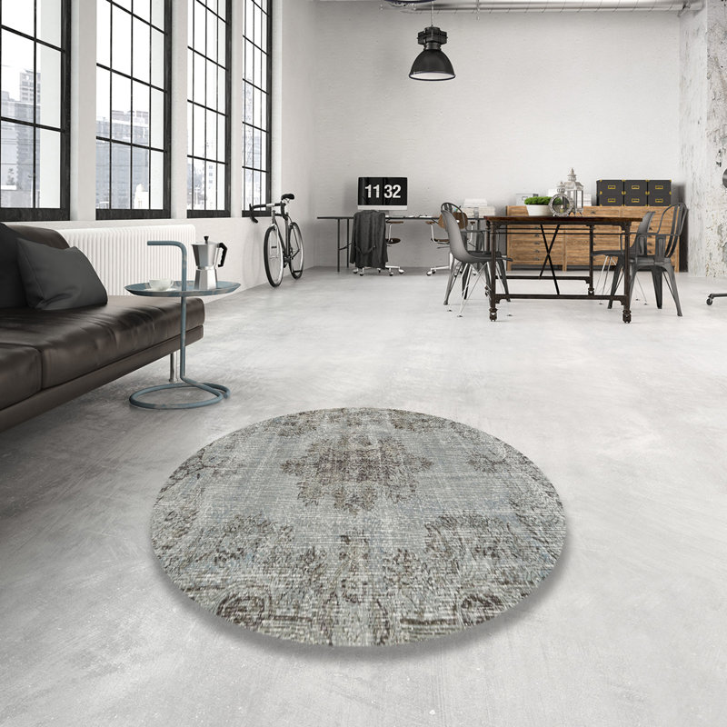 Tapis traditionnel gris / gris fumée Plewak, Rond 4 pi