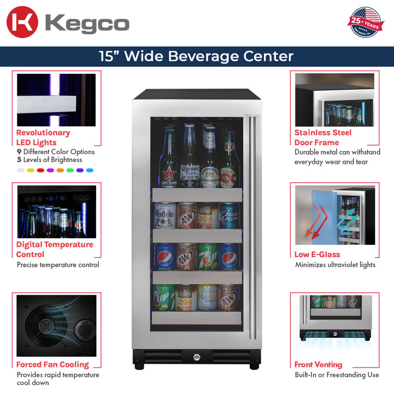 15" Wide Reserva Series Stainless Steel Left Hinge Beverage Center, Left