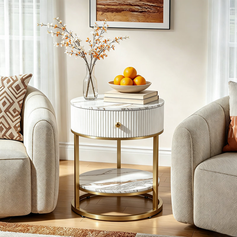 Frame End Table, Calacatta Gold/Gold, Gold