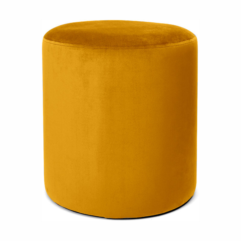 Hensel 28cm Wide Velvet Round Solid Colour Pouffe Ottoman, Turmeric