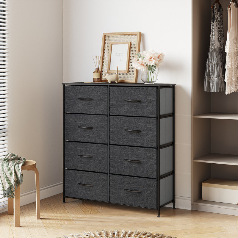 Commode double 8 tiroirs Kathiria, Noir / Noir