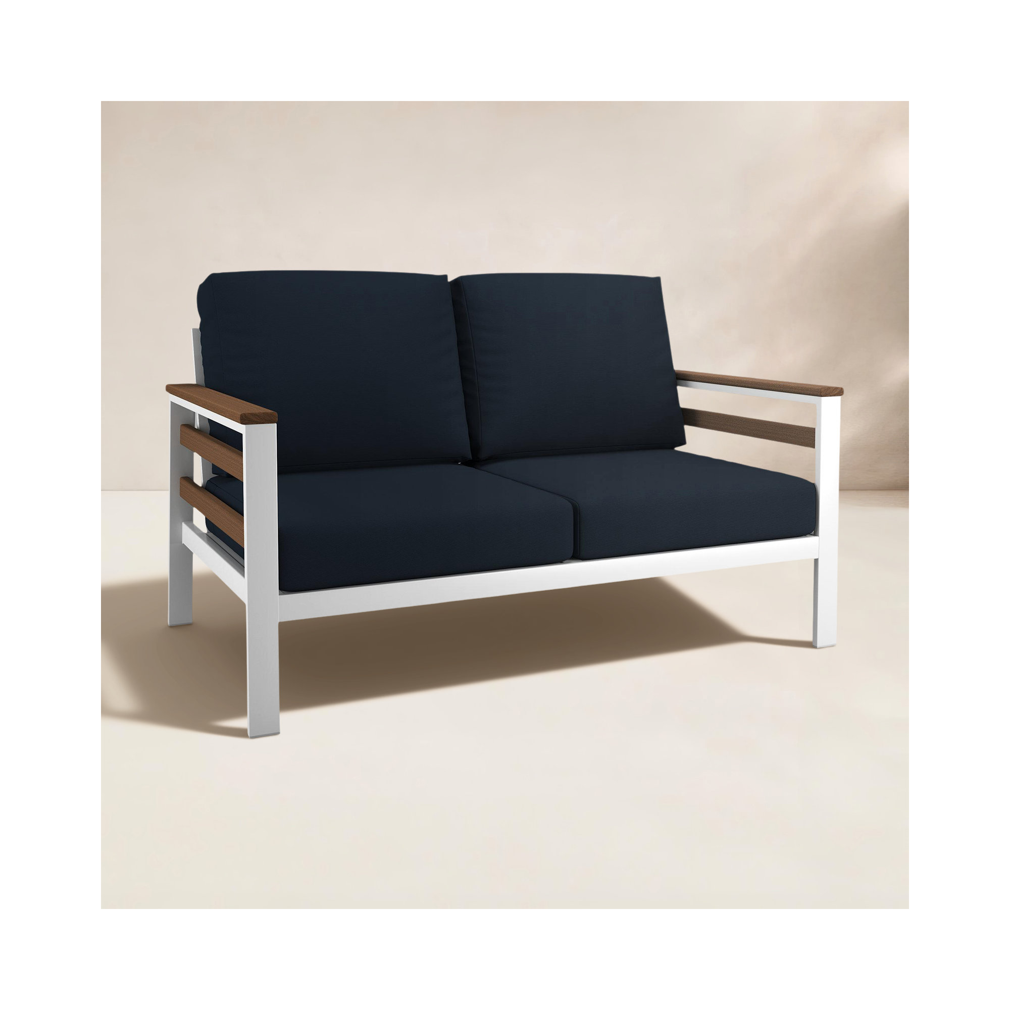 Townsend Metal Outdoor Loveseat With Sunbrella Cushion, Canvas Navy