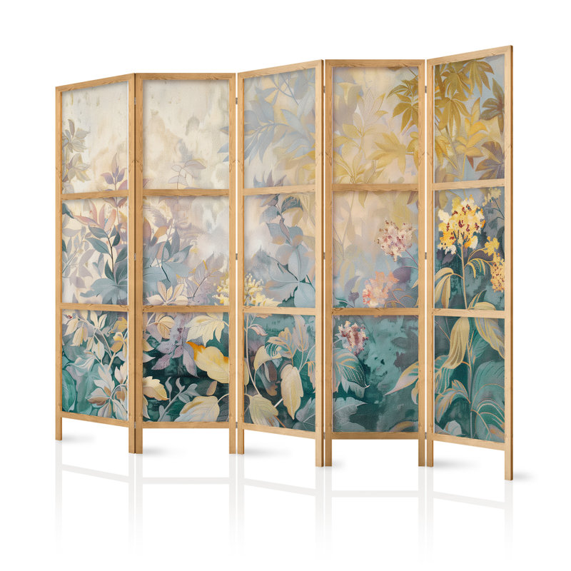 171cm H Solid Wood Folding Room Divider, 171cm H x 225cm W x 1.2cm D, 5