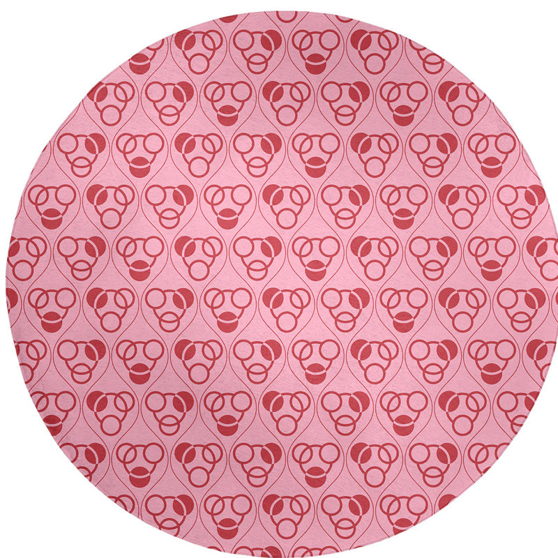 Tapis rose/rouge fait main géométrique, Rond 5 pi